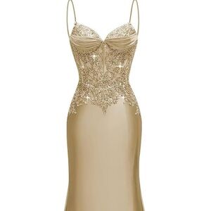 Amazon Elegant Gold Lace Prom Dress